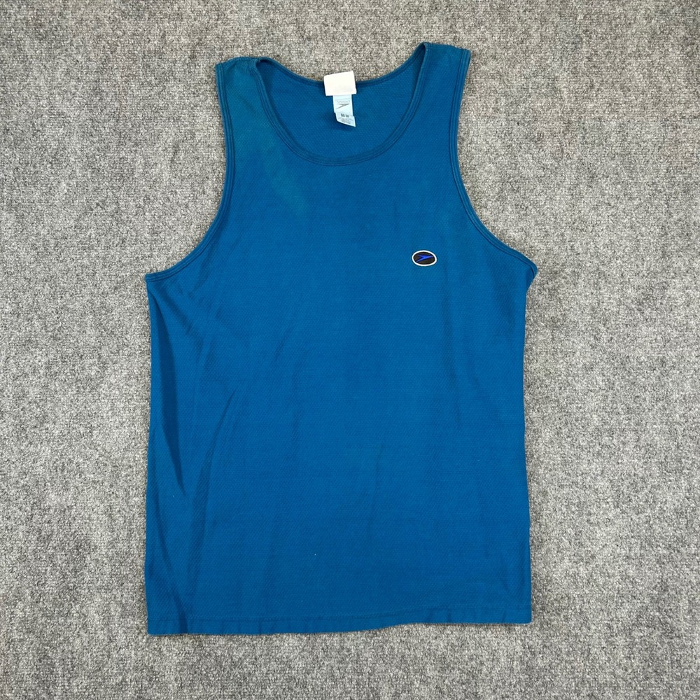 Vintage Speedo Tank Top Mens Medium Blue Waffle Knit Graphic Sleeveless Shirt